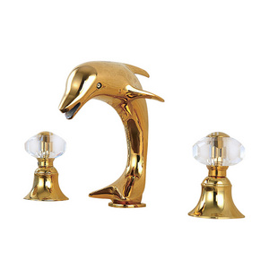 bathroom crystal handle 3 holes wash basin gold dolphin faucet