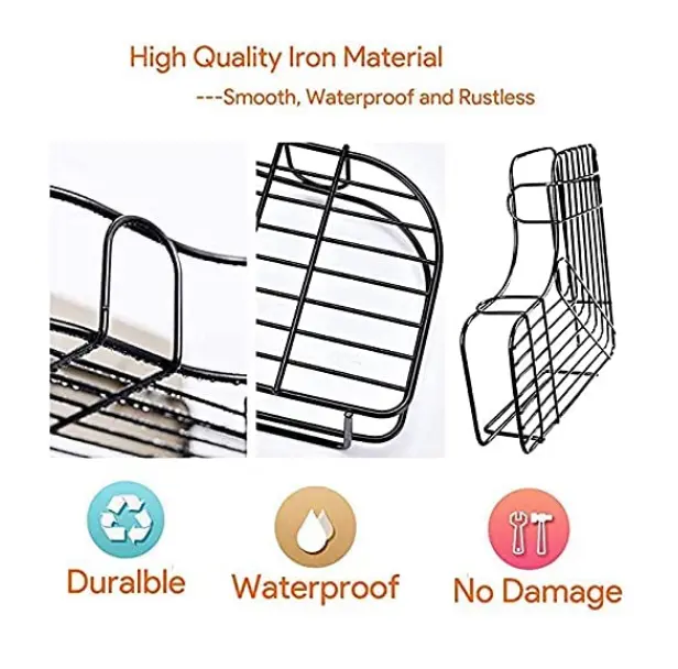 Shower Caddy Corner Shelf Rack Adhesive Without Drilling Storage Black White  Basket Shelf For the bathroom