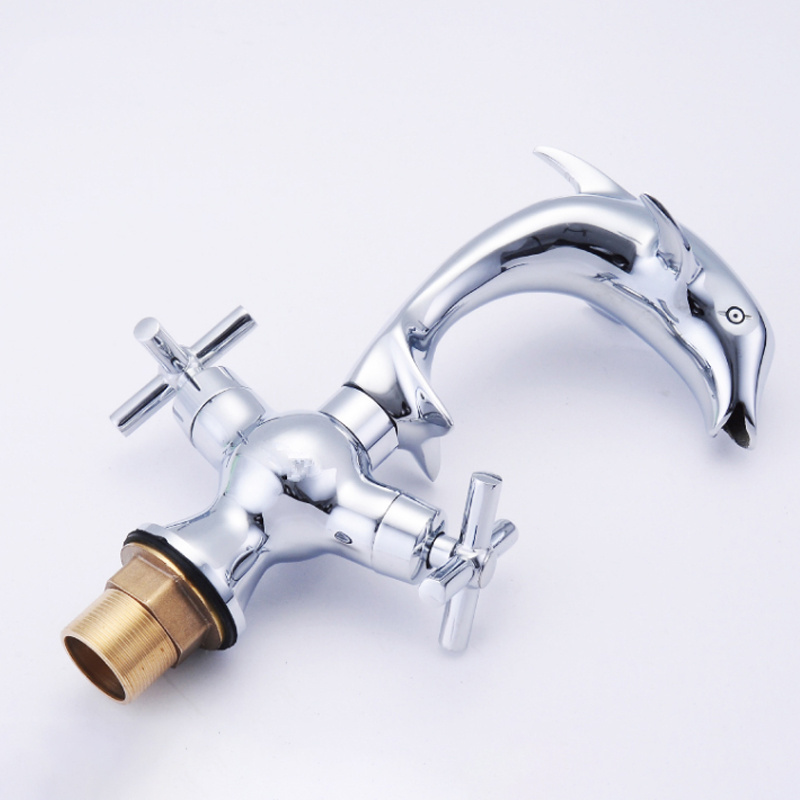 gold Dolphin dual handle Face Bathroom faucet