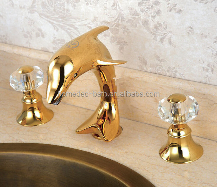 bathroom 3 pcs wash basin gold dolphin faucet, wash hand basin tap