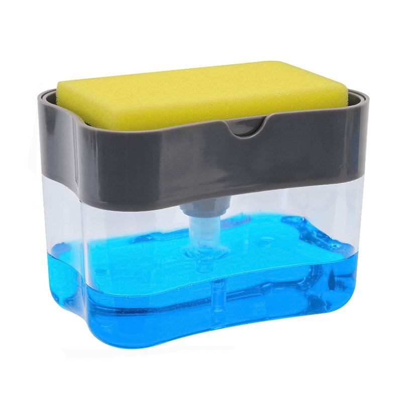 2-in-1 Sponge Soap Dispenser Soap Pump Dispenser  Manual Press Liquid Soap Dispenser With Sponge Holder  For Kitchen