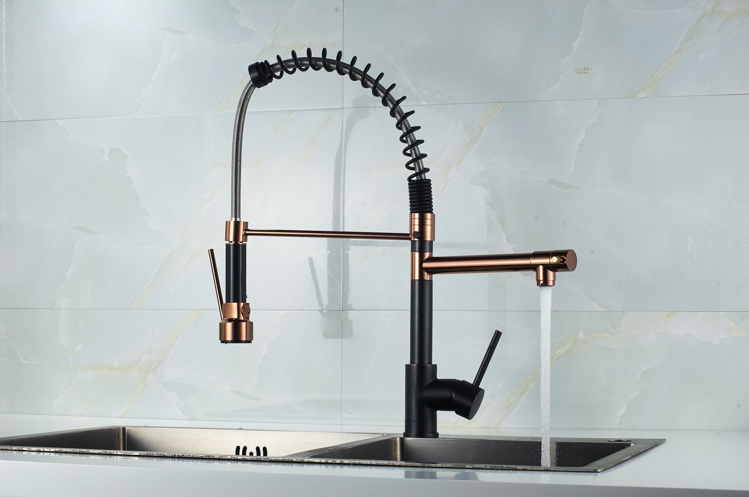 Luxury Rose Gold ORB Tap Watermark Pull Down Kitchen Faucet