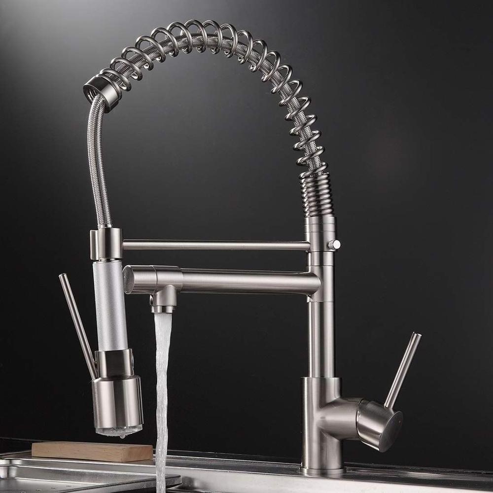 China LED Pull Down Copper Kitchen Faucets brass water tap with led light 3 color