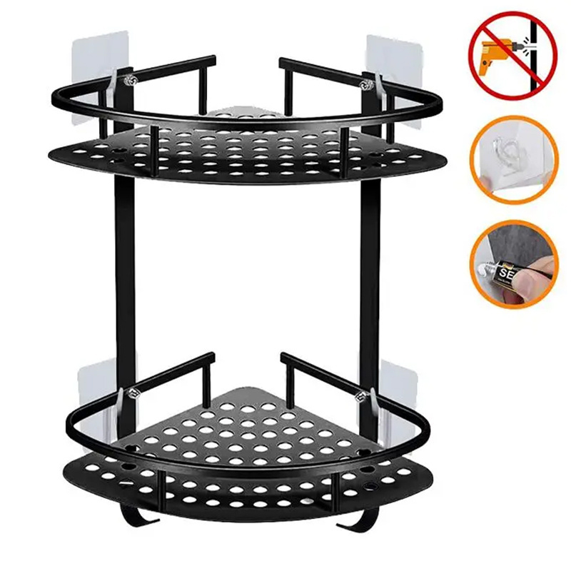 No drilling black shower shelf double layer bathroom shelf wall-mounted shower caddy Corner storage rack