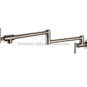 Solid Brass Kitchen Wall Mount Pot Filler Faucet Swivel Spout Brushed Nickel  Kitchen tap