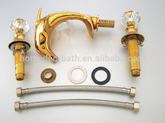 bathroom crystal handle 3 holes wash basin gold dolphin faucet