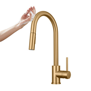 Luxury 304 stainless steel brushed gold pull out mixer tap touch automatic sensor kitchen sink faucet