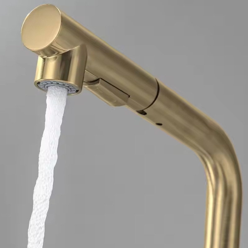 modern 304ss stainless steel brushed gold pull out kitchen faucet sink mixer tap