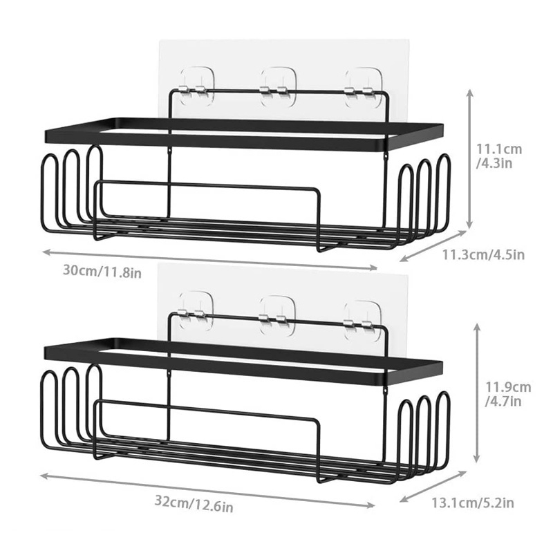 2 pack adhesive wall mounted Stainless Steel rustproof bathroom black hanging shower caddy 2 tier shelf