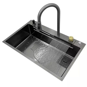 high quality single bowl Kitchen Sink 304 Stainless Steel Handmade Above Mount Waterfall Faucet Farmhouse Kitchen Sinks