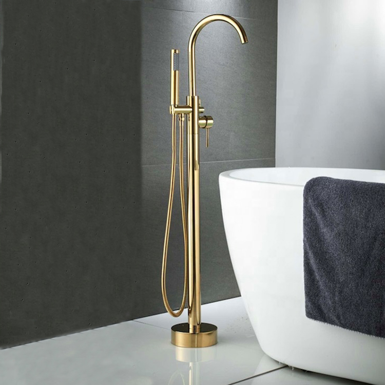 Hot Sale Hotel Bathroom Bathtub Faucet Brushed Gold Floor Standing Bath Shower Tap