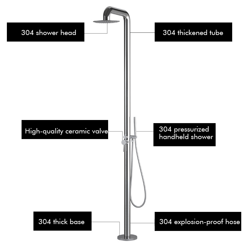 Stainless steel outdoor Garden floor standing vertical shower head Sauna bathing beach swimming pool shower column faucet set