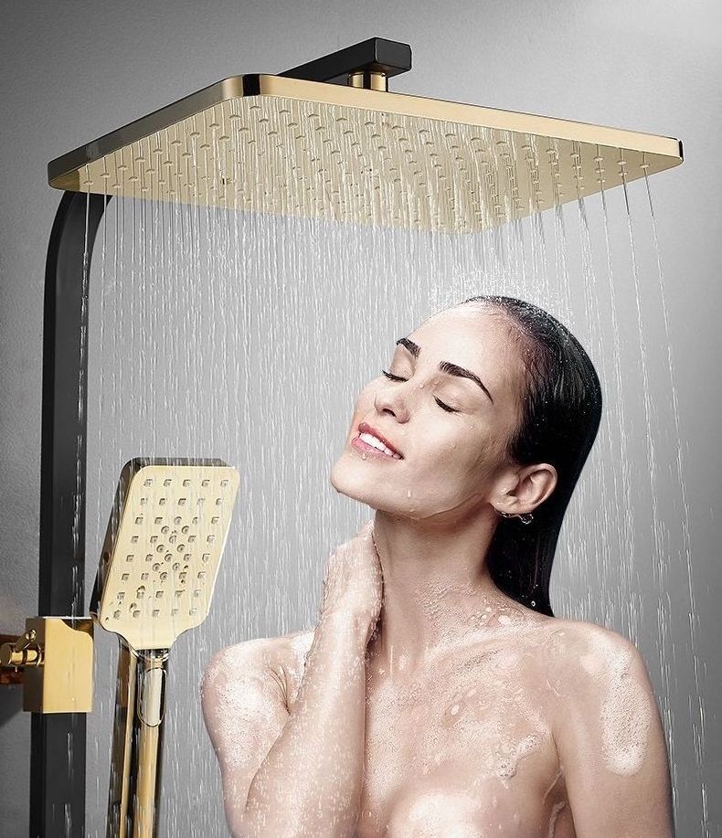 Bathroom Shower Fixture 8-inch Rainfall Shower Head Sets Vintage Wall Mounted Mixer black and gold shower set