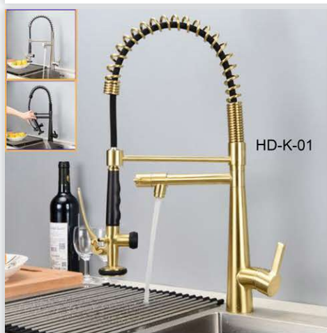 Kitchen Faucets with Pot Filter Pull Down Sprayer-Brushed Gold Brass industrial Single Handle One Hole Faucet