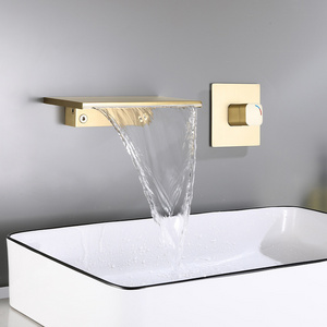 Gold Brushed Widespread Bathroom Brass Mixer Faucet With Waterfall Tap