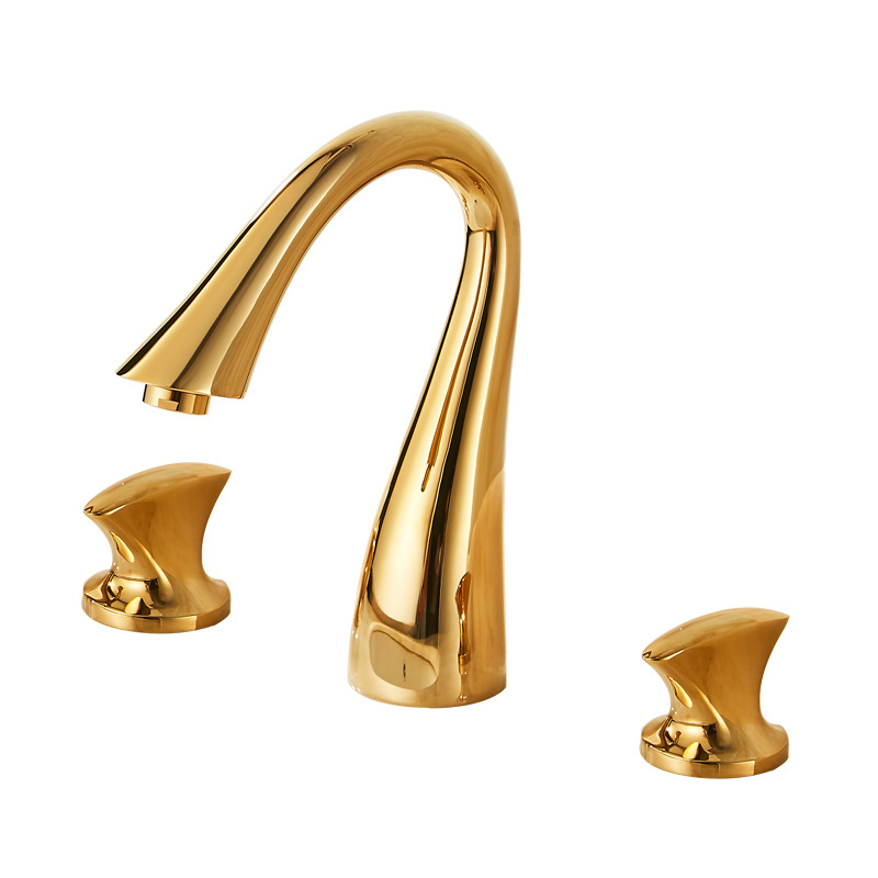 European-style luxury golden double handle three hole bathroom hot and cold water faucet wash basin split faucets