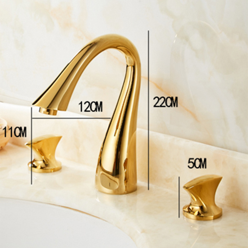 European-style luxury golden double handle three hole bathroom hot and cold water faucet wash basin split faucets