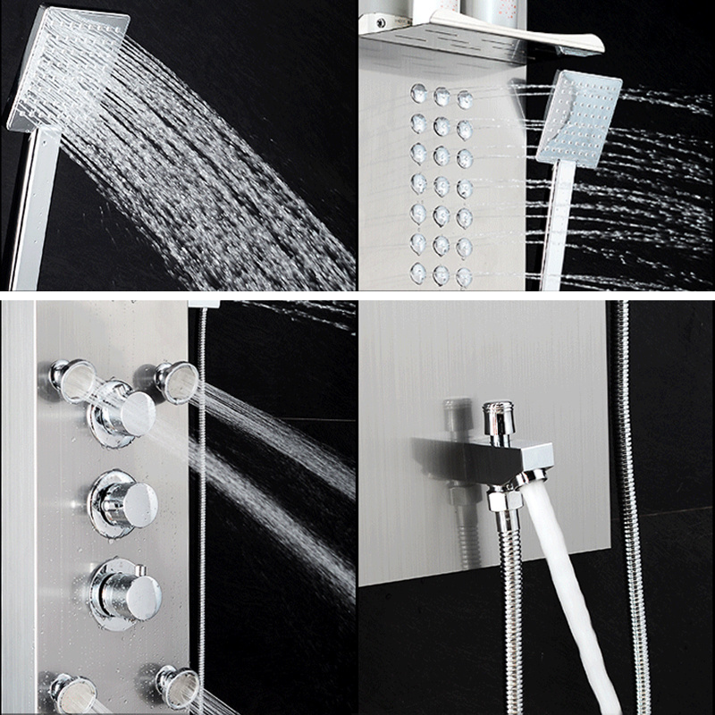 stainless steel wall mounted Shower Panels Waterfall LED shower column towers panel with Massage