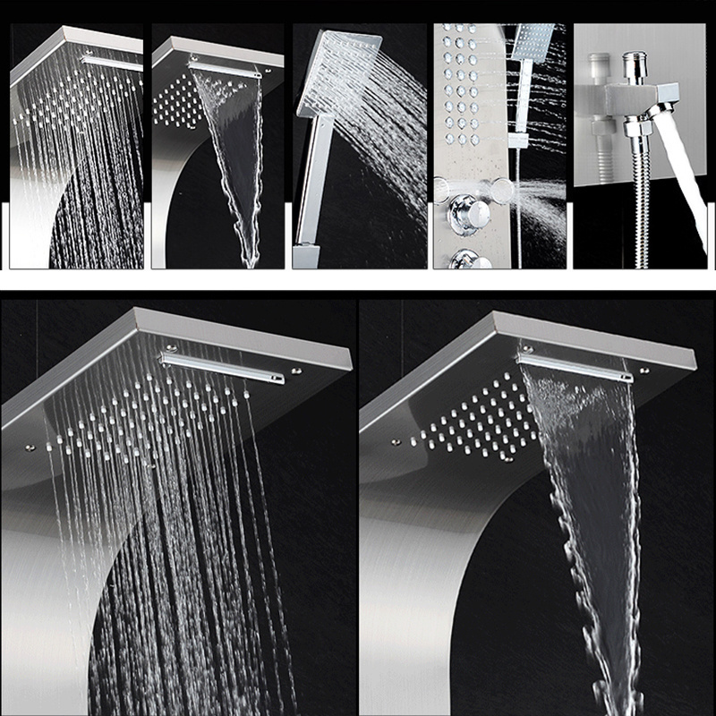 stainless steel wall mounted Shower Panels Waterfall LED shower column towers panel with Massage