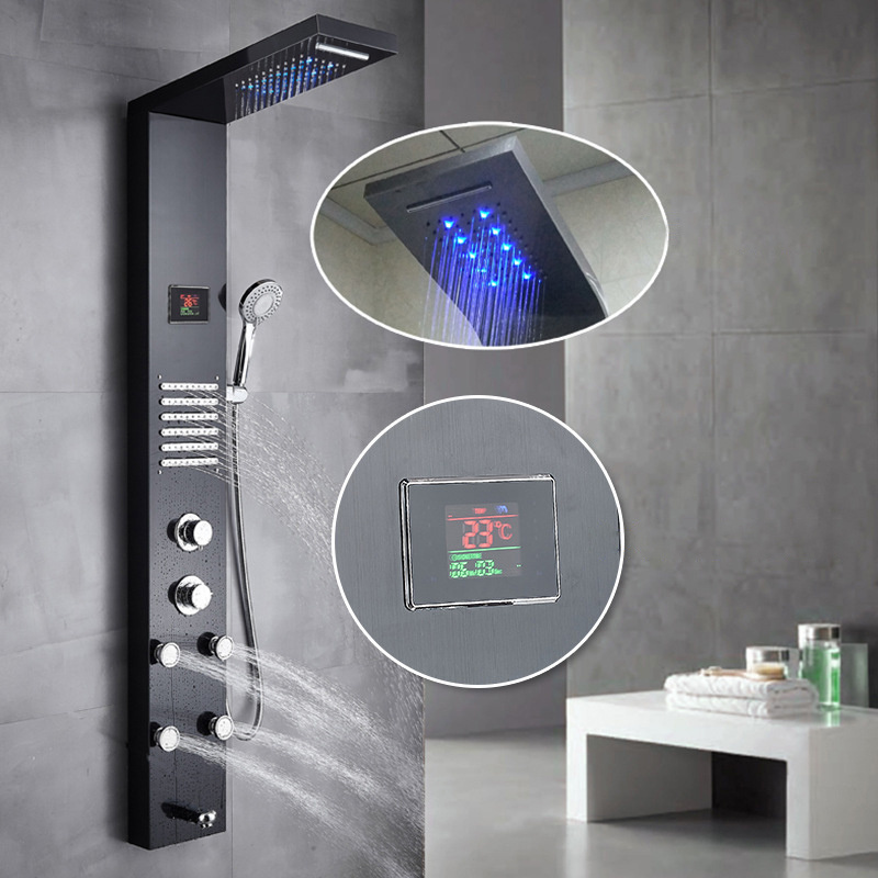 wall mounted multifunctional spa stainless steel black led shower tower panel in shower room