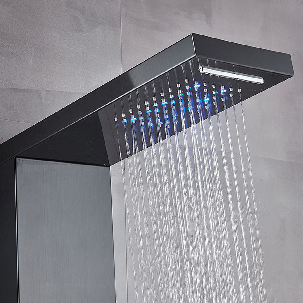 wall mounted multifunctional spa stainless steel black led shower tower panel in shower room