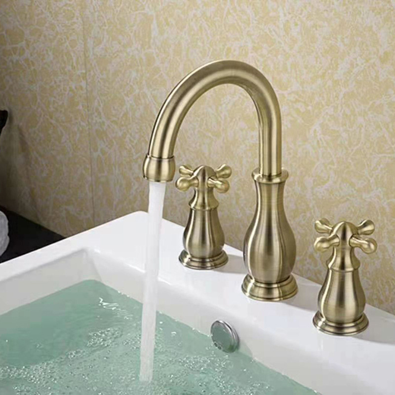 double handle retro vintage antique brass bathroom sink basin mixer faucet