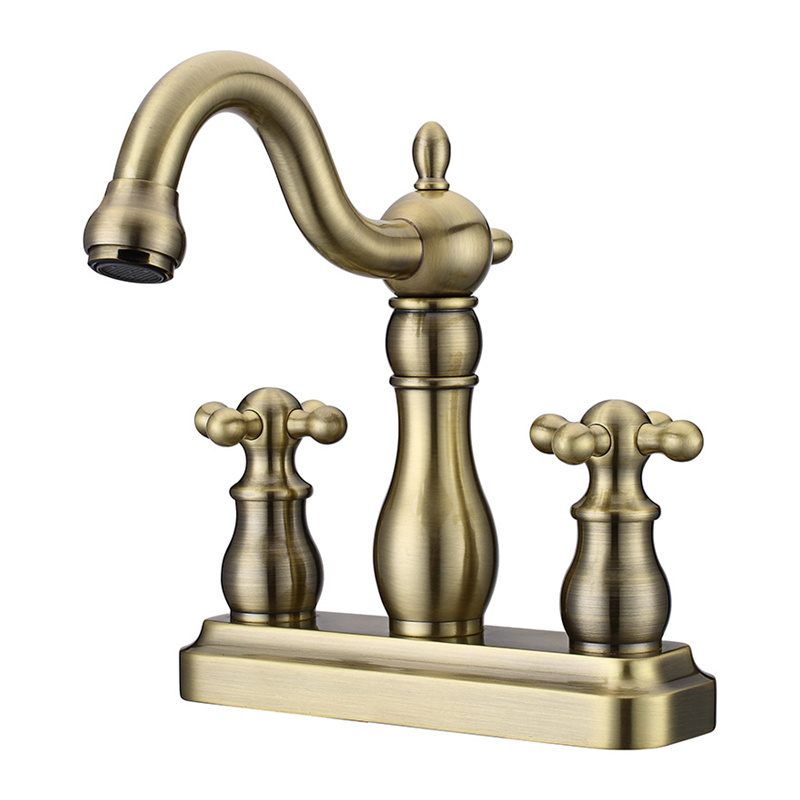 double handle retro vintage antique brass bathroom sink basin mixer faucet