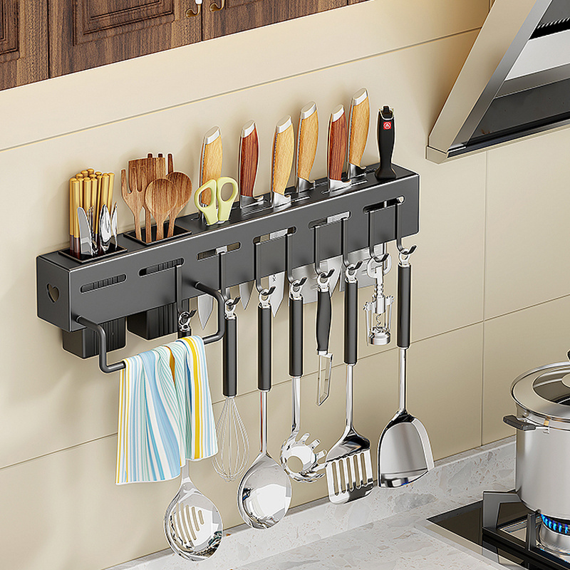 Wall mounted multifunction kitchen utensils organizer spice rack shelf storage holders & racks dish