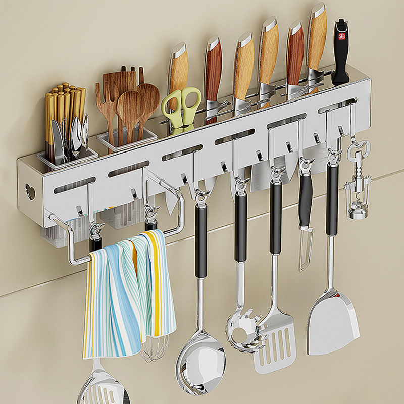 Wall mounted multifunction kitchen utensils organizer spice rack shelf storage holders & racks dish