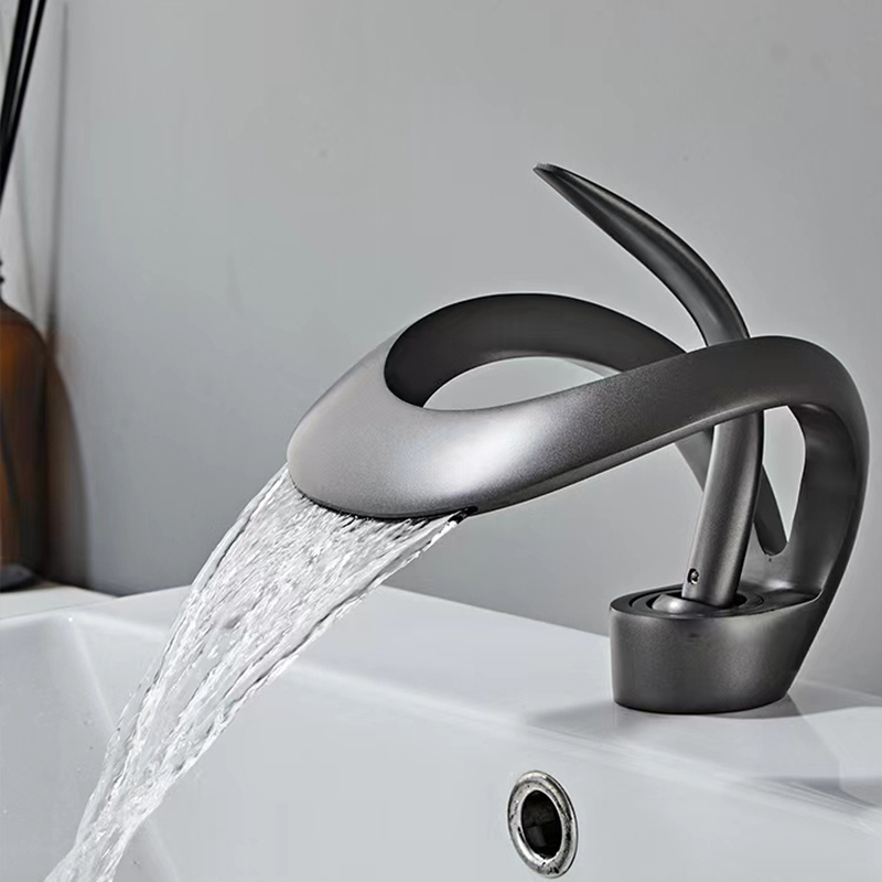 Design Bathroom Basin Faucet Hot And Cold Mixer Sink Taps Deck Mounted Brass Waterfall Wash Basin Faucet