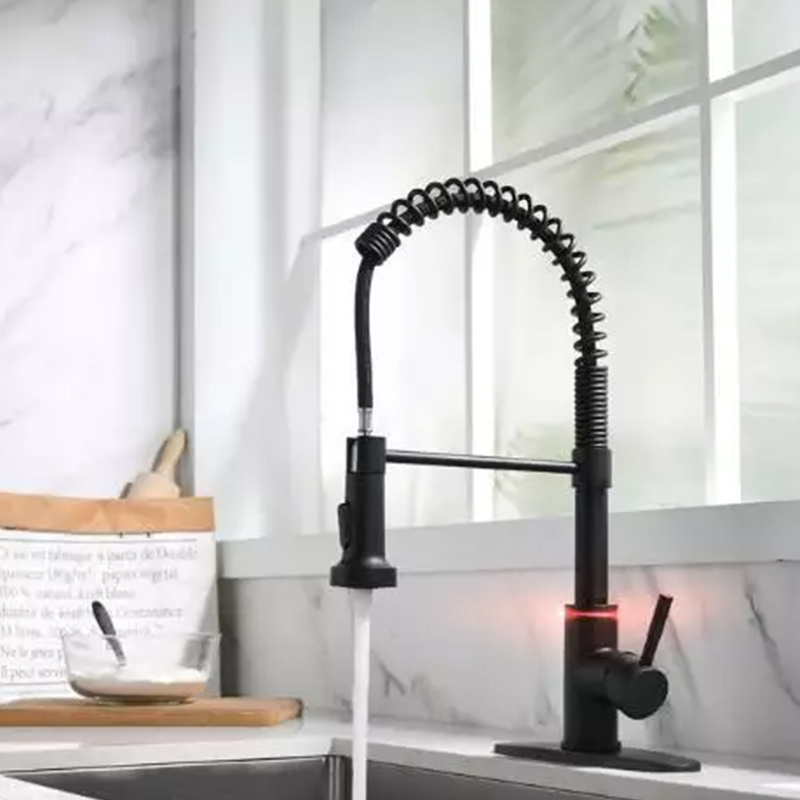 3 Mode LED Lights Black Kitchen Faucet with Pull down Sprayer  Single Handle  Kitchen Faucets Sprayer Commercial Kitchen