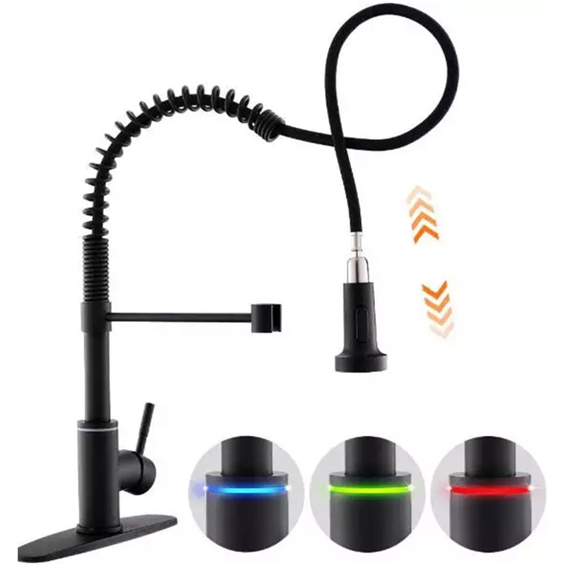 3 Mode LED Lights Black Kitchen Faucet with Pull down Sprayer  Single Handle  Kitchen Faucets Sprayer Commercial Kitchen