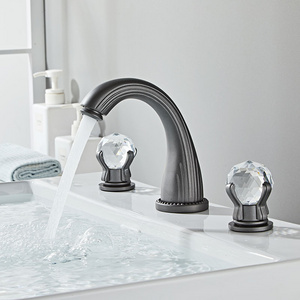 Matte Black Widespread Waterfall Bathroom Sink Faucet Two Crystal Handle Three Hole Lavatory Faucet 8-16 Inch Basin Mixer Tap