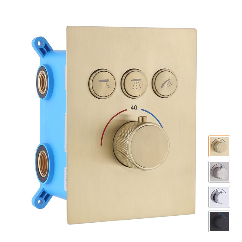 Modern Concealed Brass 3 way thermostatic mixing valve Push-Button Shower Diverter Valve