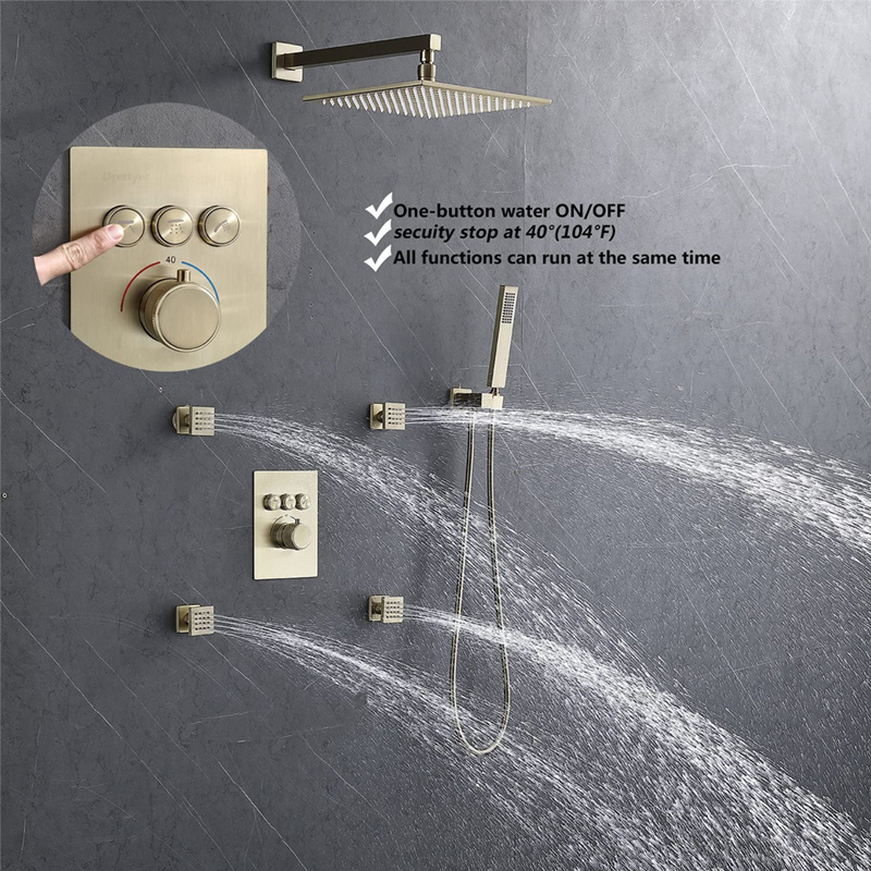 Modern Concealed Brass 3 way thermostatic mixing valve Push-Button Shower Diverter Valve