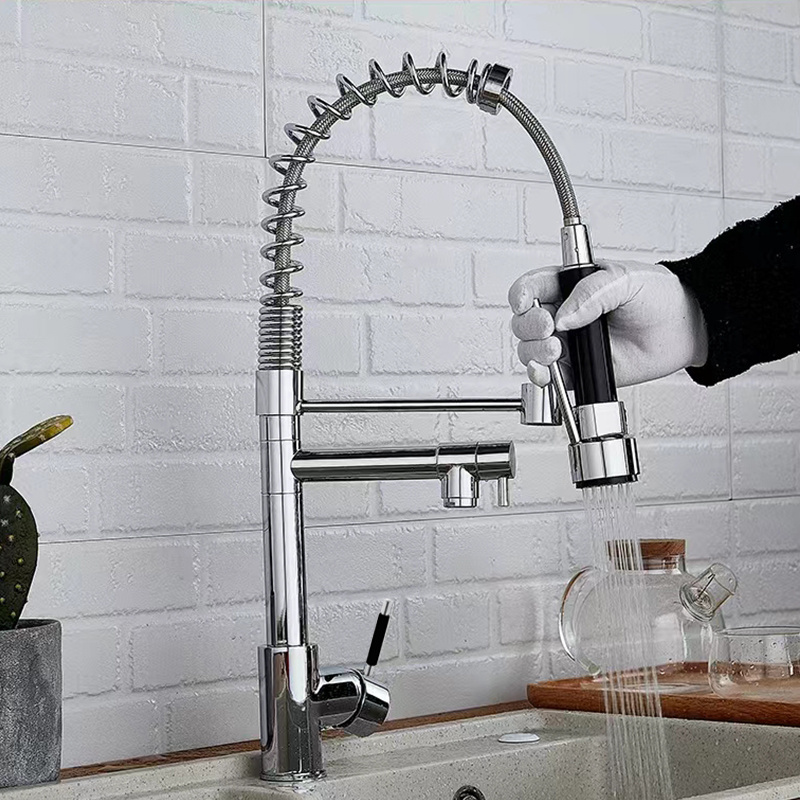 Modern Design with Spring Pull out Chrome Single Hole Kitchen Tap Sink Faucet