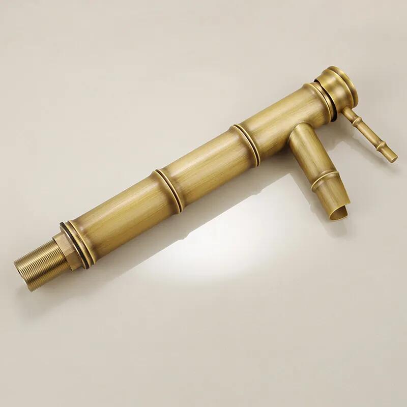 Single Handle Deck Mount Bamboo Bathroom Vessel Faucet Retro Brass Tall Spout Bath Tub Mixer Taps Bathtub Faucet