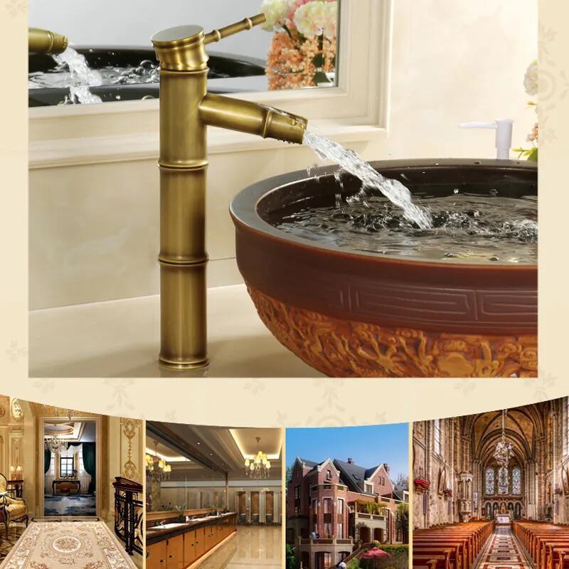 Single Handle Deck Mount Bamboo Bathroom Vessel Faucet Retro Brass Tall Spout Bath Tub Mixer Taps Bathtub Faucet