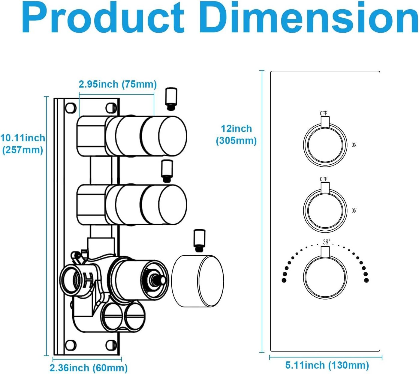 3 Handle 2 Way Shower Diverter Full Brass ORB Valve Thermostatic Shower Mixing Valve Kit Can Run Simultaneously