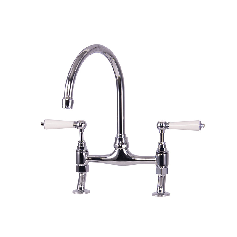 2023 Hot Sale Bridge Double Handle Antique Classic Luxury Brass Kitchen Faucet Kitchen Taps