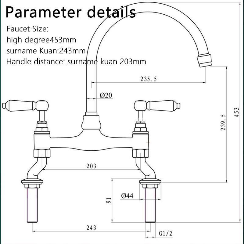 2023 Hot Sale Bridge Double Handle Antique Classic Luxury Brass Kitchen Faucet Kitchen Taps