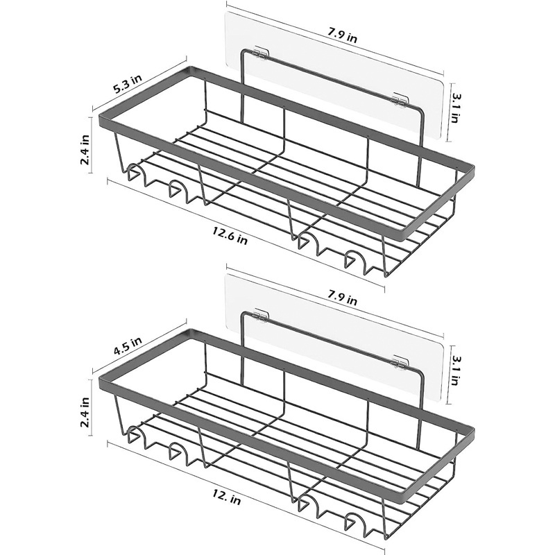 2 Pack Bathroom Accessories Wall mounted Toiletries Organization Stainless No Drilling Shower Shelves with Adhesive Hooks