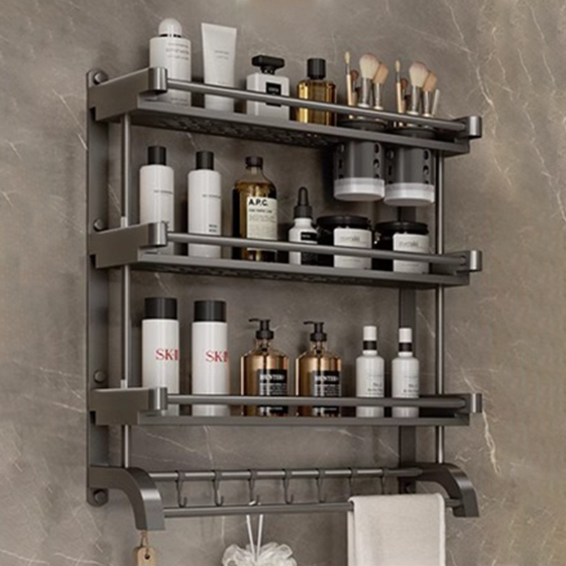 Three Tiered Wall Mounted Bathroom Shelving Free Drilling Storage Rack Wall Bathroom Shower Shelves