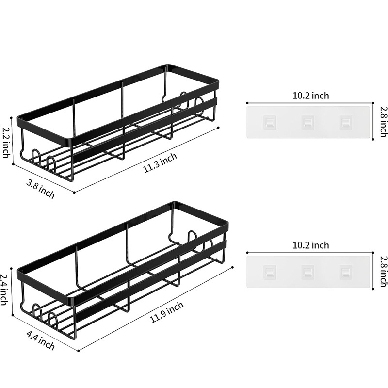 2 Pack Bathroom Accessories Wall mounted Toiletries Organization Stainless No Drilling Shower Shelves with Adhesive Hooks