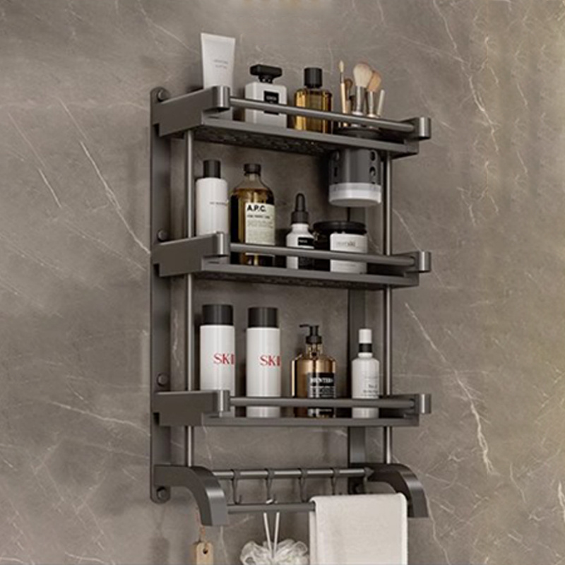 Three Tiered Wall Mounted Bathroom Shelving Free Drilling Storage Rack Wall Bathroom Shower Shelves