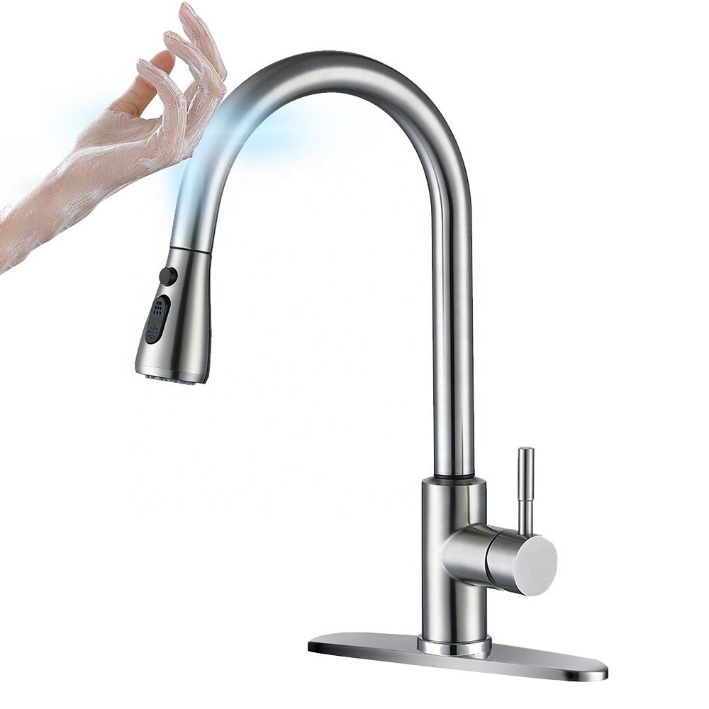 Pull Down Single Handle UPC 304 Stainless Steel Brushed nickel Single Lever touch sensor kitchen sink faucets sensor touch tap