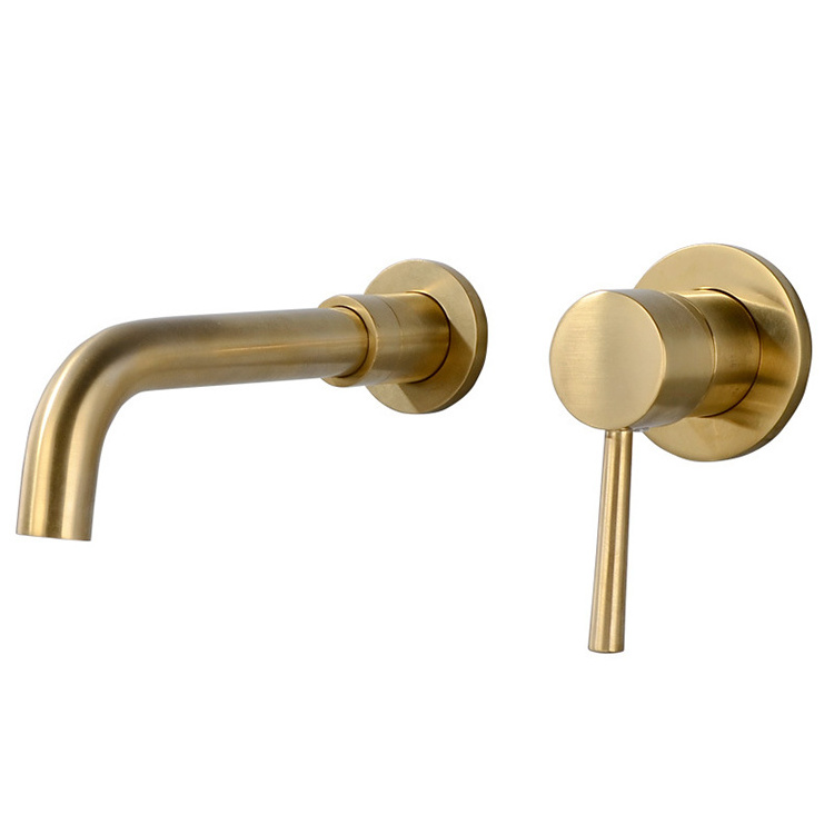 Hot new products 2019 brass brushed 2 hole taps wall mounted gold basin mixer faucet bathroom