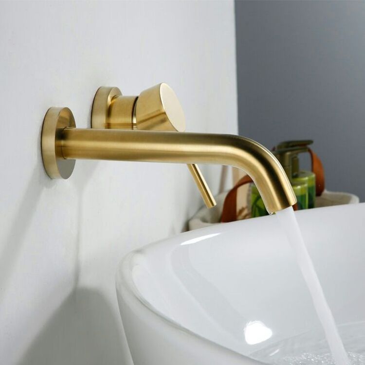 Hot new products 2019 brass brushed 2 hole taps wall mounted gold basin mixer faucet bathroom