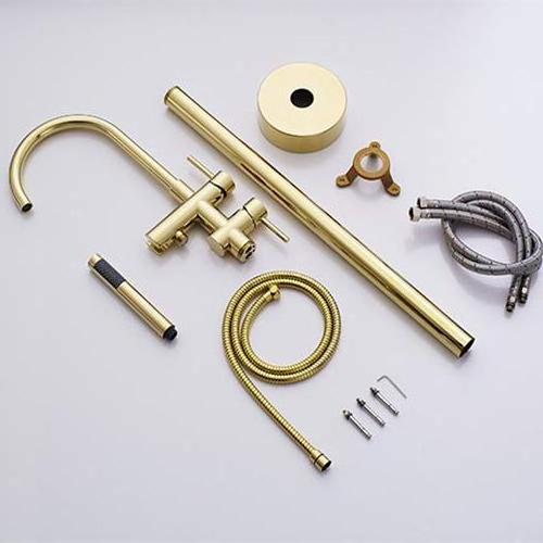 Floor Mounted Standing Bathtub Faucet Bathroom Faucet + Handheld Shower Freestanding brushed Gold Bathtub Mixer Tap