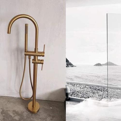 Floor Mounted Standing Bathtub Faucet Bathroom Faucet + Handheld Shower Freestanding brushed Gold Bathtub Mixer Tap